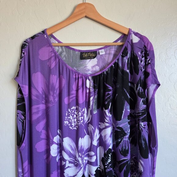 Bob Mackie Wearable Art Floral Maxi Dress Purple Size 3X Hawaiian Resort Stretch - Picture 3 of 9